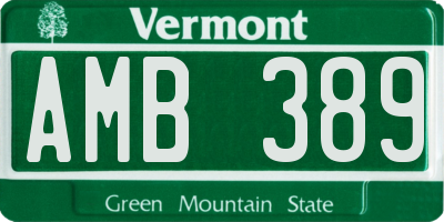 VT license plate AMB389