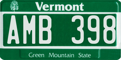 VT license plate AMB398