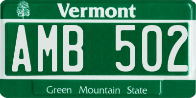 VT license plate AMB502