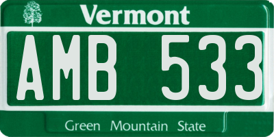 VT license plate AMB533