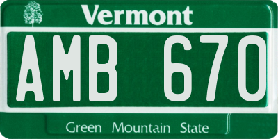 VT license plate AMB670