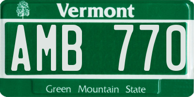 VT license plate AMB770
