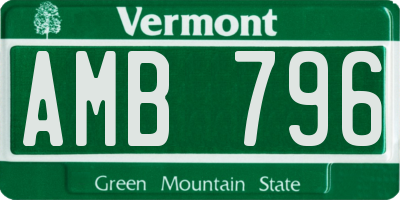 VT license plate AMB796