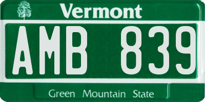 VT license plate AMB839