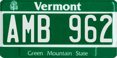 VT license plate AMB962