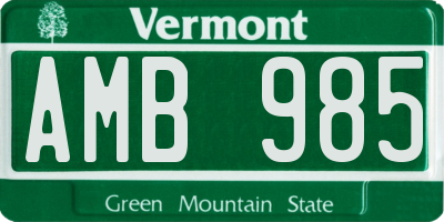 VT license plate AMB985