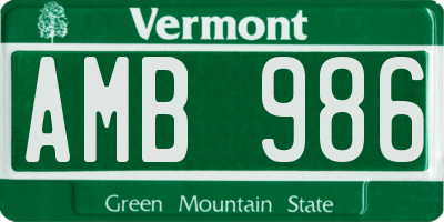VT license plate AMB986