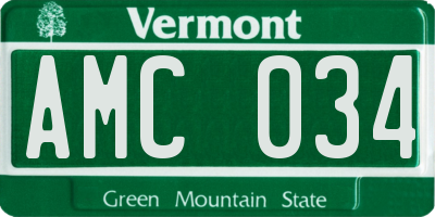 VT license plate AMC034
