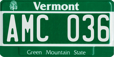 VT license plate AMC036