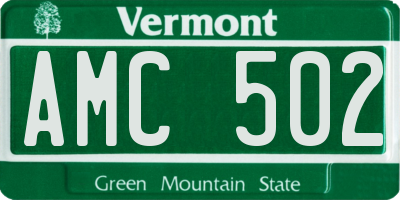 VT license plate AMC502