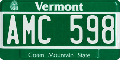 VT license plate AMC598