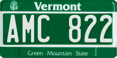 VT license plate AMC822