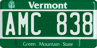 VT license plate AMC838