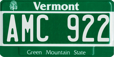 VT license plate AMC922