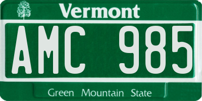 VT license plate AMC985