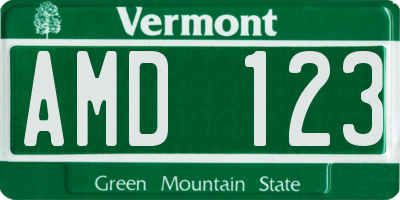 VT license plate AMD123