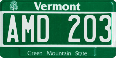 VT license plate AMD203