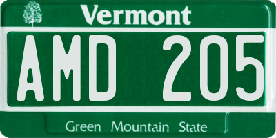 VT license plate AMD205