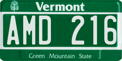 VT license plate AMD216