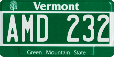 VT license plate AMD232