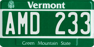 VT license plate AMD233