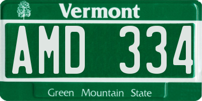 VT license plate AMD334