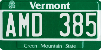 VT license plate AMD385