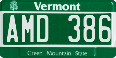 VT license plate AMD386