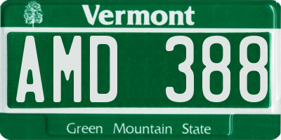 VT license plate AMD388