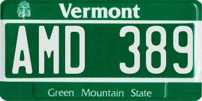 VT license plate AMD389
