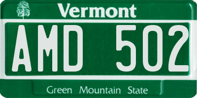 VT license plate AMD502