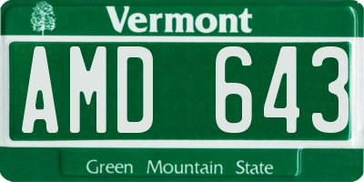 VT license plate AMD643