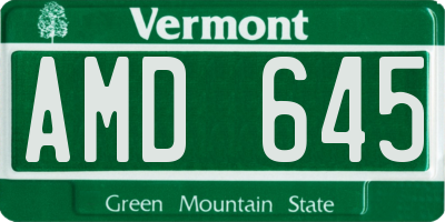 VT license plate AMD645