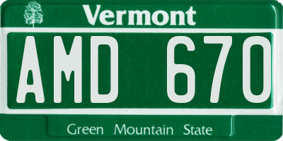 VT license plate AMD670