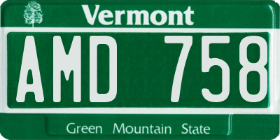 VT license plate AMD758