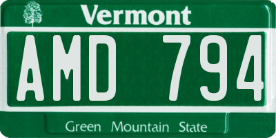 VT license plate AMD794