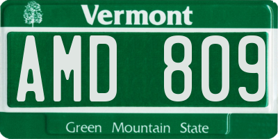 VT license plate AMD809