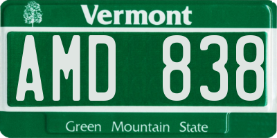 VT license plate AMD838