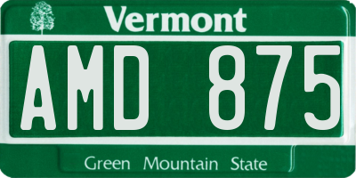 VT license plate AMD875
