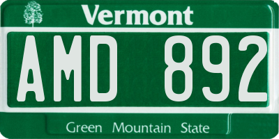 VT license plate AMD892