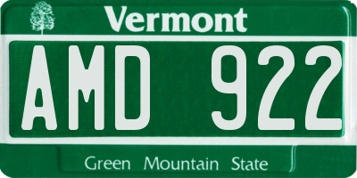 VT license plate AMD922