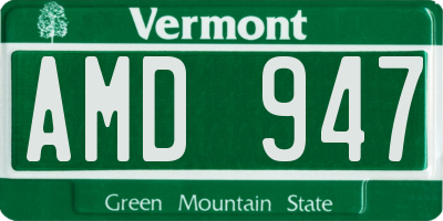 VT license plate AMD947
