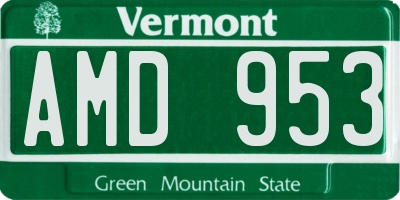 VT license plate AMD953