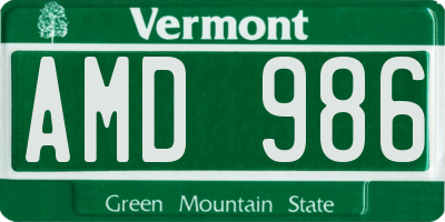 VT license plate AMD986