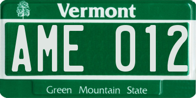 VT license plate AME012