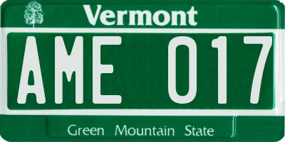 VT license plate AME017