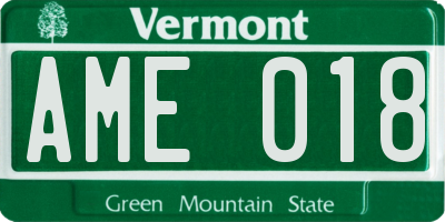 VT license plate AME018