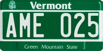 VT license plate AME025