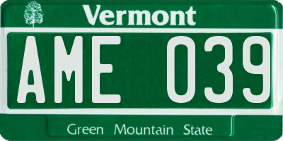 VT license plate AME039