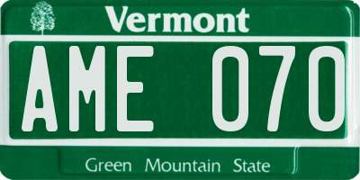 VT license plate AME070